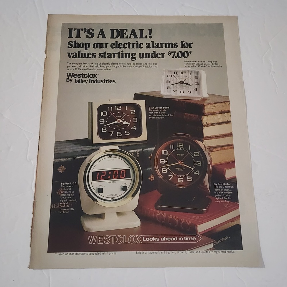 Vintage Print Ad Westclox Big Ben Drowse Talley Industries clock 1970s clipping